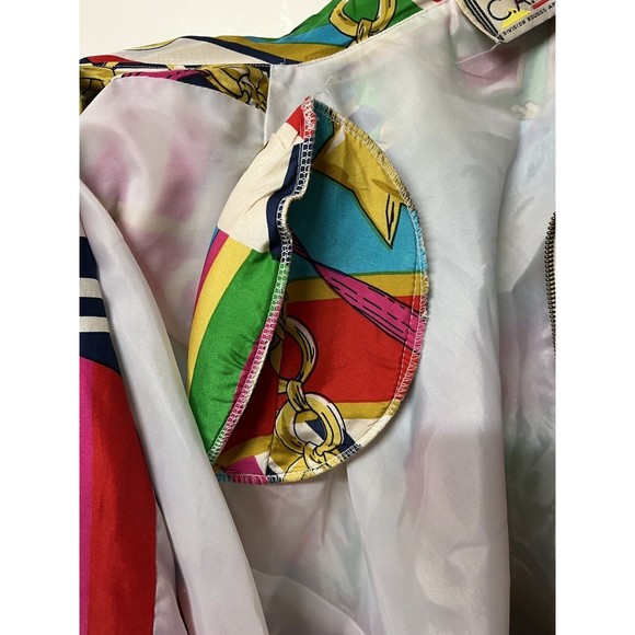 Lady C.A. Sport Jacket Womens 2X Vintage Silk Bold Print Shoulder Pads Nautical - Picture 12 of 12